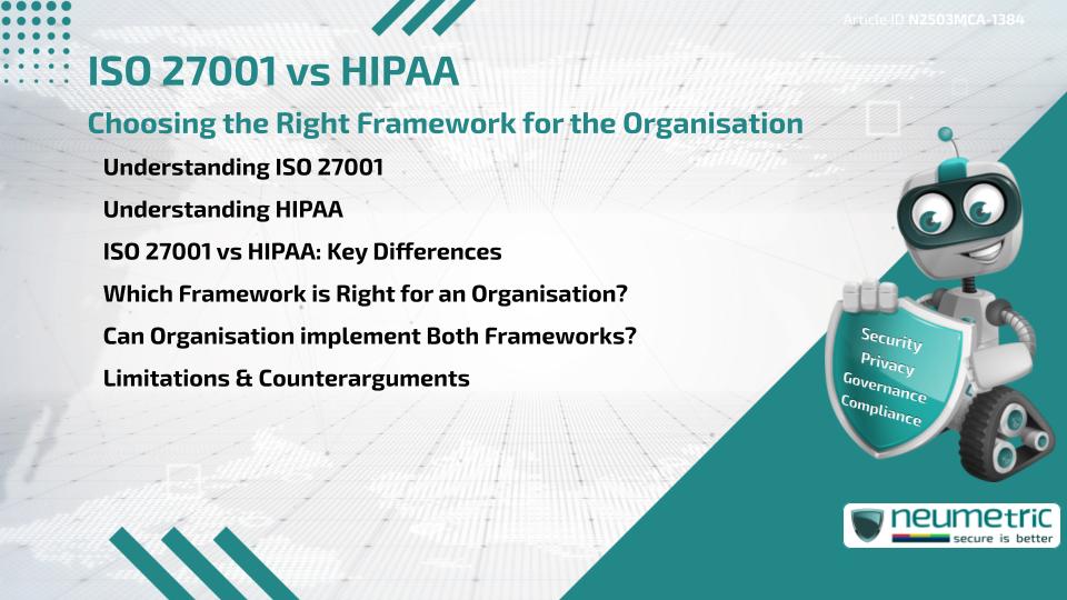 ISO 27001 vs HIPAA: Choosing the Right Framework for the Organisation